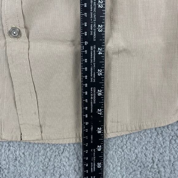 Monticello Collection Men's Large Beige Striped Long Sleeve Button Up Shirt - Picture 9 of 12